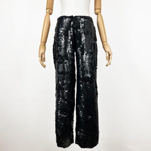 Vintage Black Silk Sequin Pants, Sparkly pants