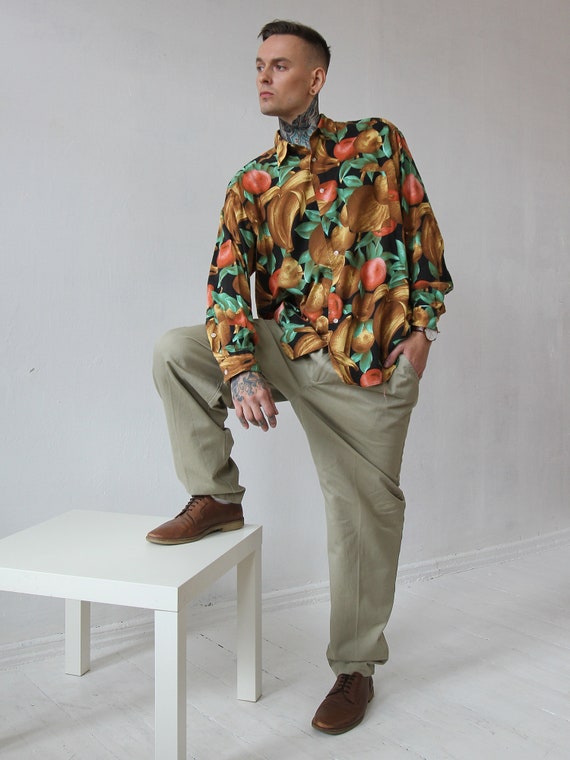 Vintage Fruit Print Mens Dress Shirt