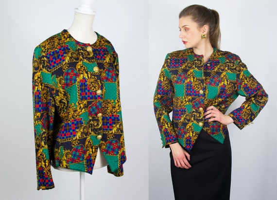 Vintage Baroque Print Jacket | Silk Jacket Quilted