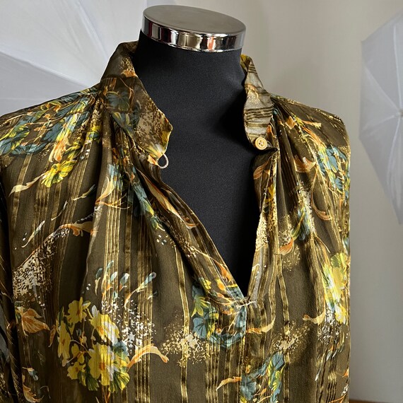 Vintage Sheer Silk Blouse, Bishop Sleeve Floral B… - image 9