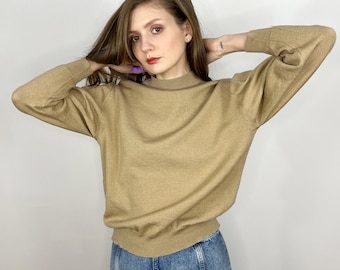 Vintage Beige Sweater, Cashmere blend pullover sweater, Merino wool, silk and cashmere