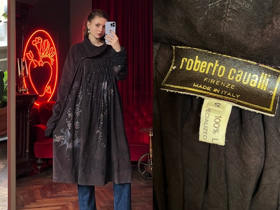 1970's Roberto Cavalli coat, Suede Leather Cape C… - image 1