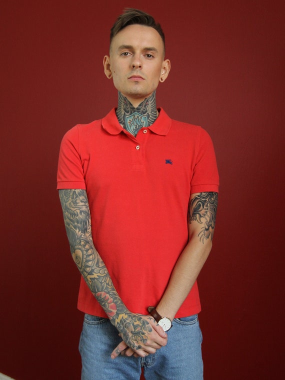Vintage BURBERRY Polo Shirt, Red Men's Polo Top