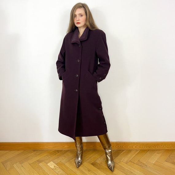 Vintage Aubergine Wool Overcoat Long Winter Coat Etsy