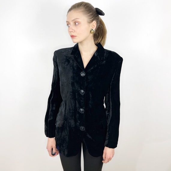 1990's Gianni VERSACE Velvet Jacket, Black Velvet… - image 1