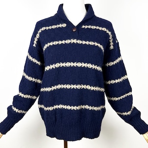 Vintage Shetland Wool Sweater, Striped Wool knit sweater, Winter sweater