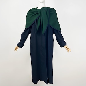 Vintage Long Wool coat, Blue and Green Wool Capelet Coat, Cape Coat