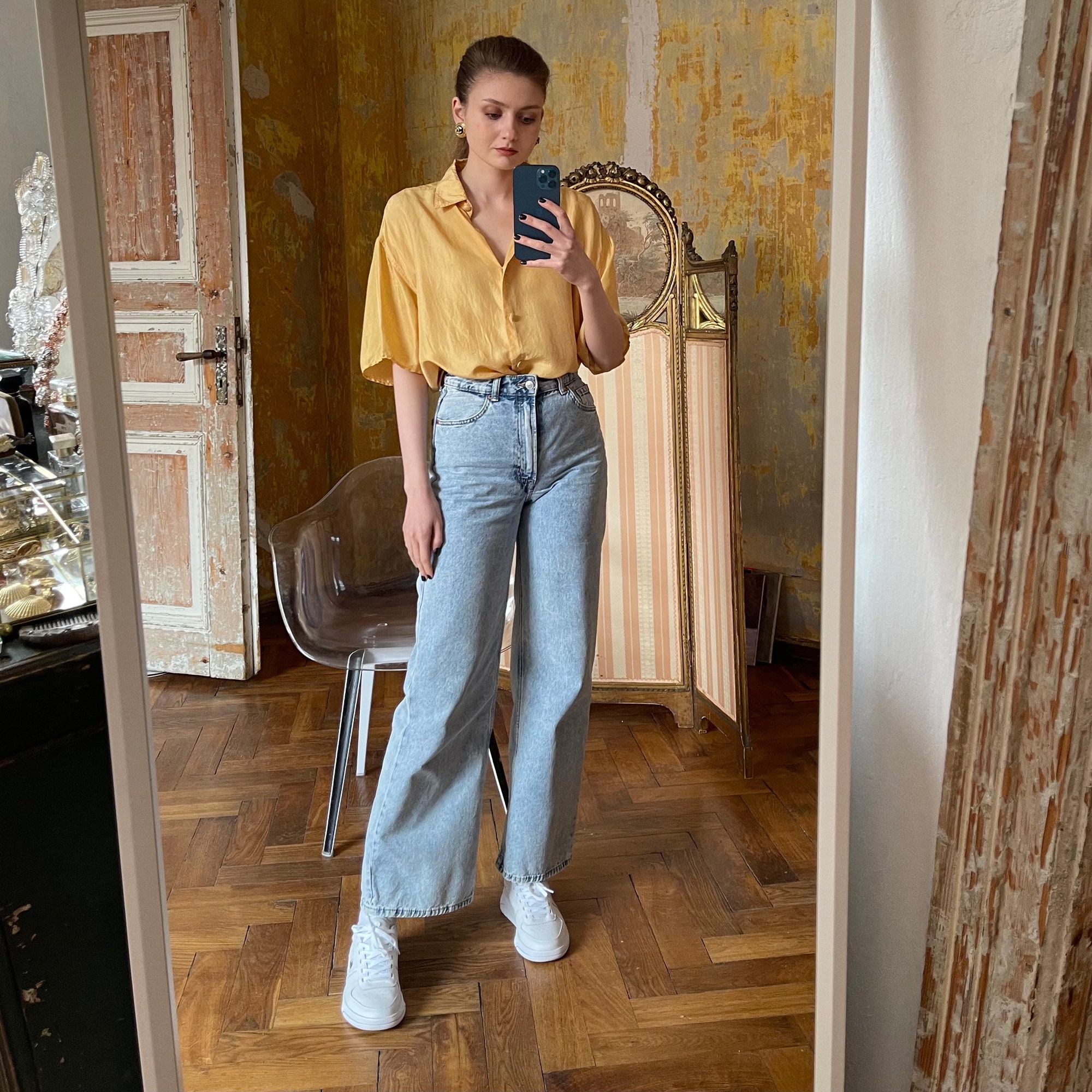 Vintage Short Sleeve Mustard Yellow Silk Blouse Yellow Silk Etsy