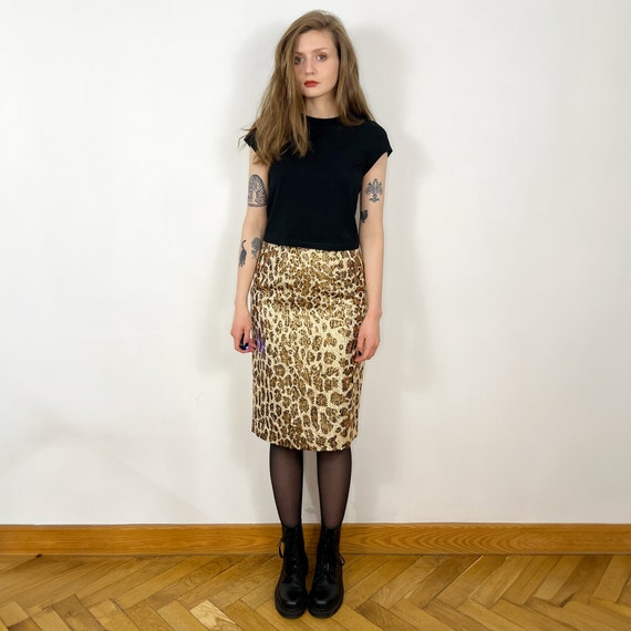 100% Silk Animal Print skirt, Italian Leopard pri… - image 2