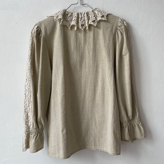 Vintage Grey Ruffle Blouse, Cotton Peasant Blouse - image 8