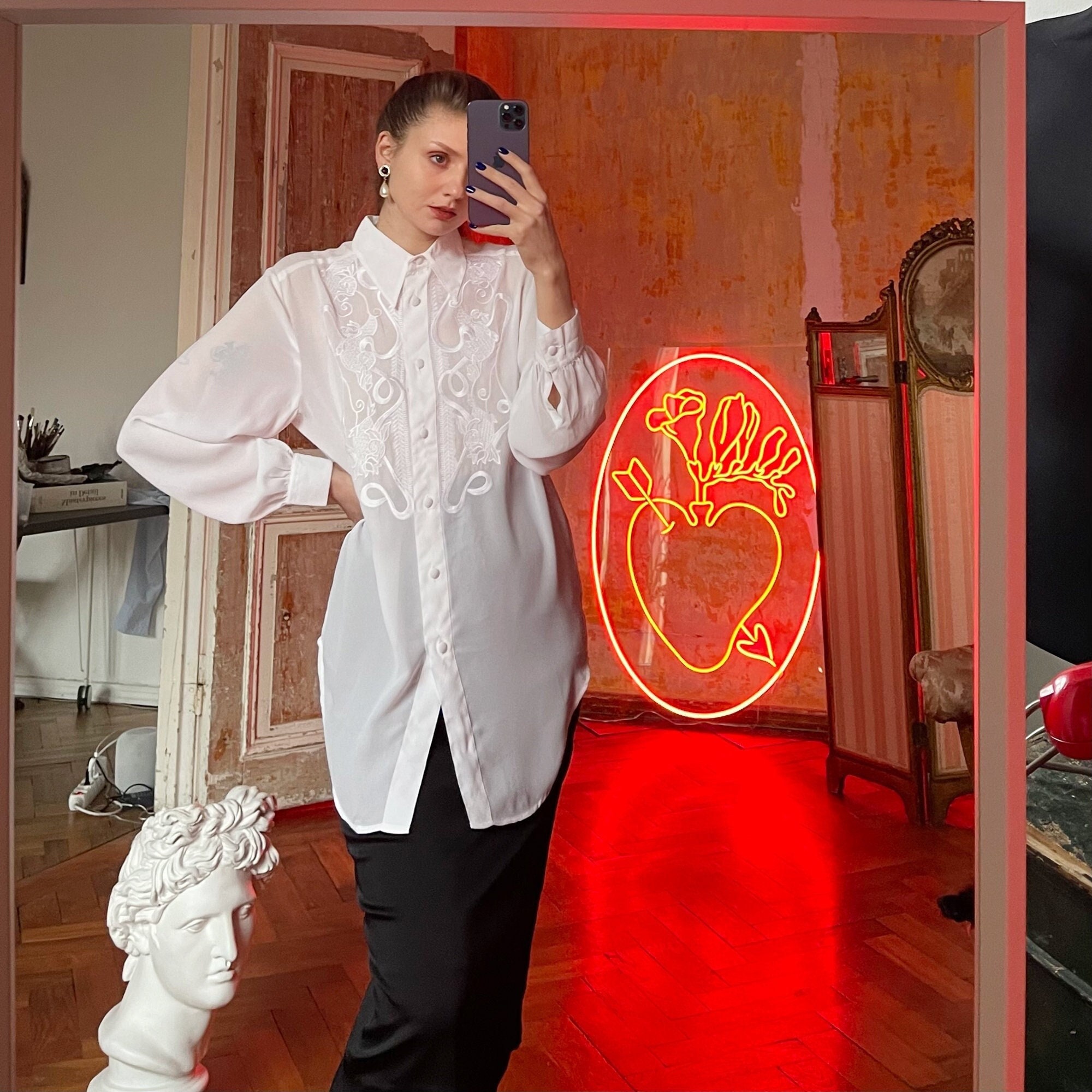 Vintage White Semi-sheer Blouse With 