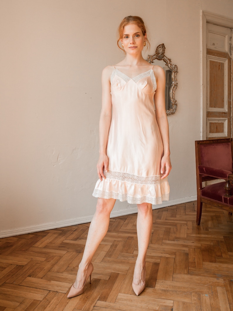 Vintage Pink Silk Satin Slip Dress Silk Night Dress Etsy