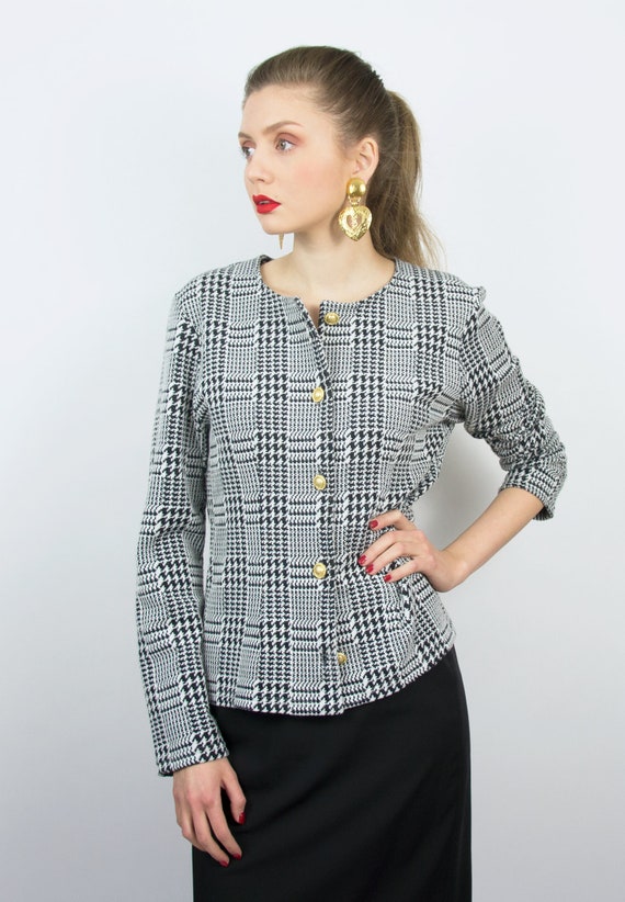 Vintage Houndstooth Blazer | Plaid Blazer Black W… - image 2