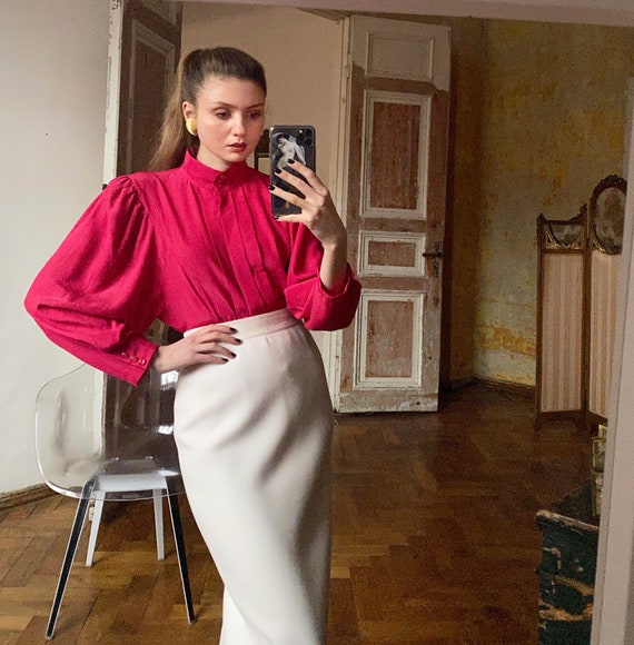 Vintage Pink Blouse with Balloon Sleeves, 80s blou
