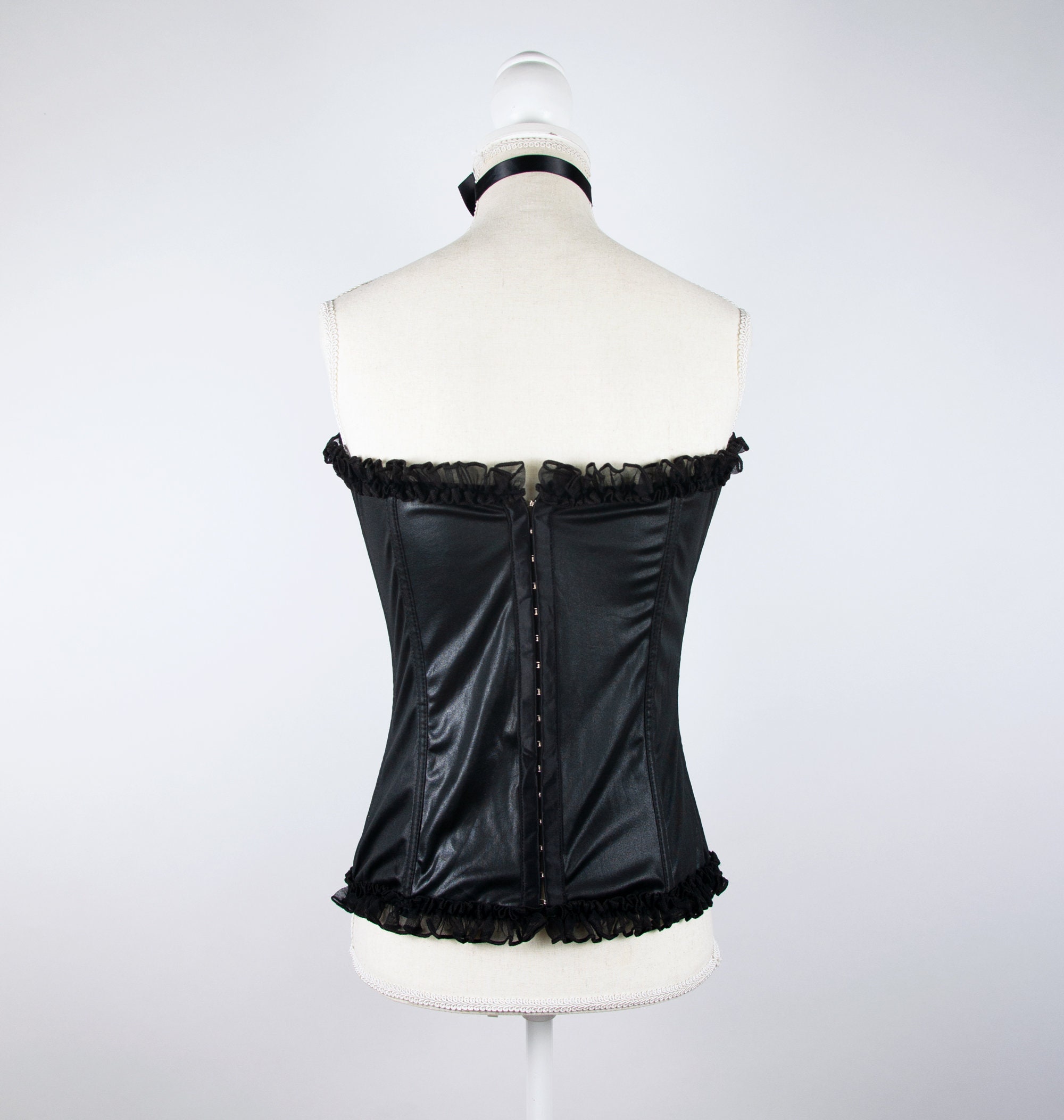 Vintage Black Satin Bustier Corset Boned Overbust Corset Top Etsy