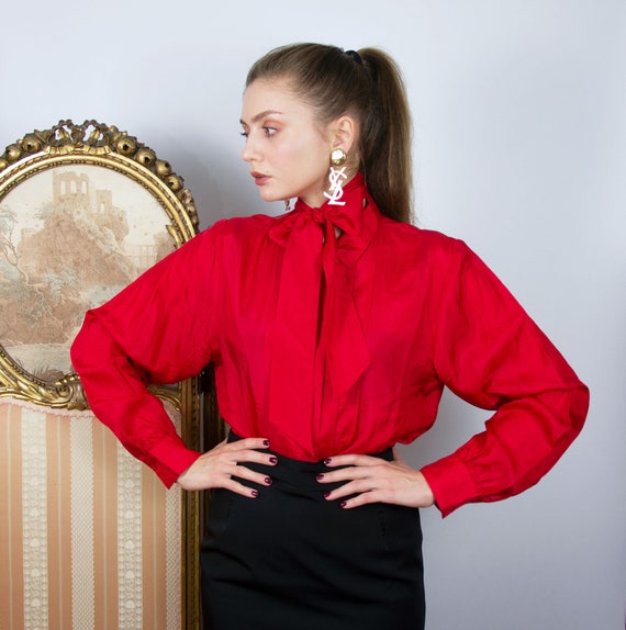 Vintage Silk Pussy Bow Blouse, Long Sleeve Secreta