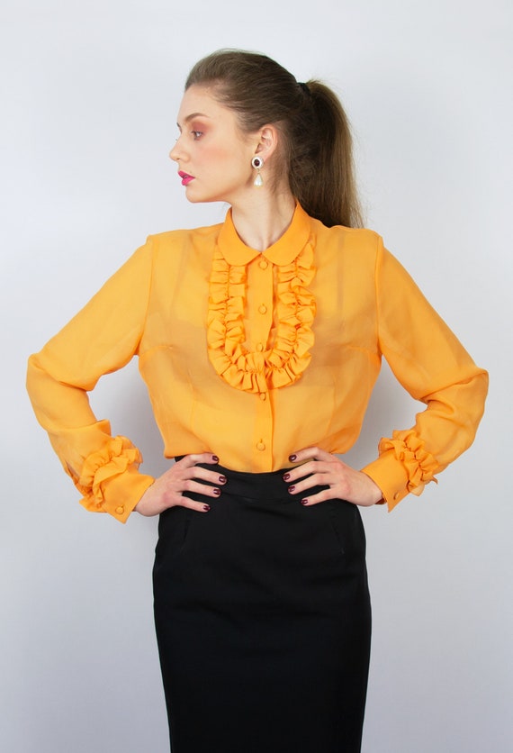 Vintage Ruffle Blouse | 80s Statement Blouse Ruffl