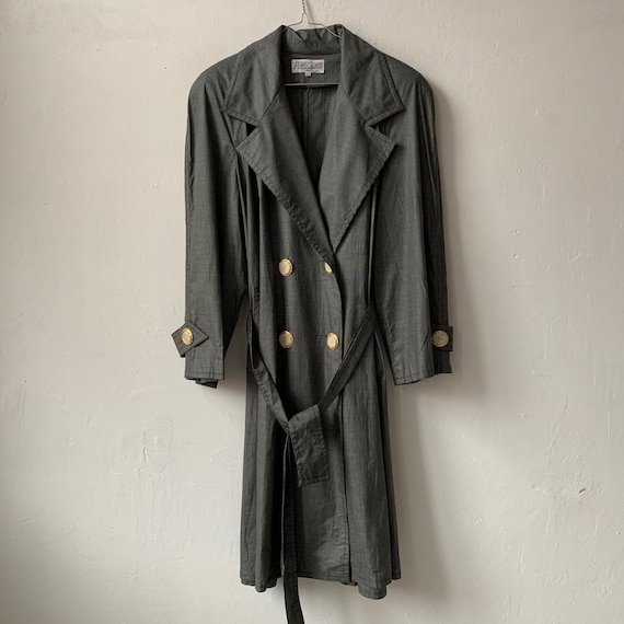 Vintage Classic Grey Trench Coat with Shoulder Pa… - image 7