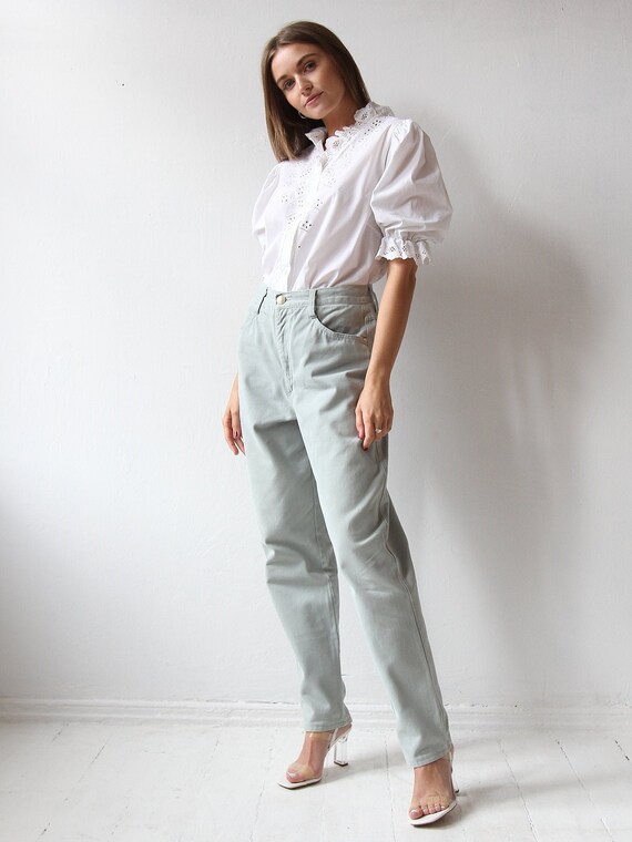 Vintage Puff Sleeve White Cotton Ruffle Blouse