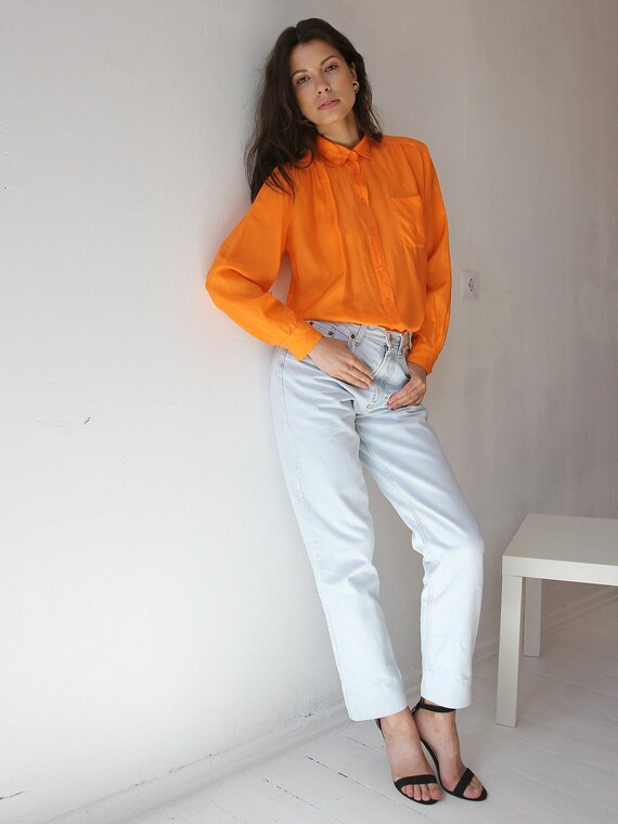 Vintage Silk Blouse, Orange Silk Shirt