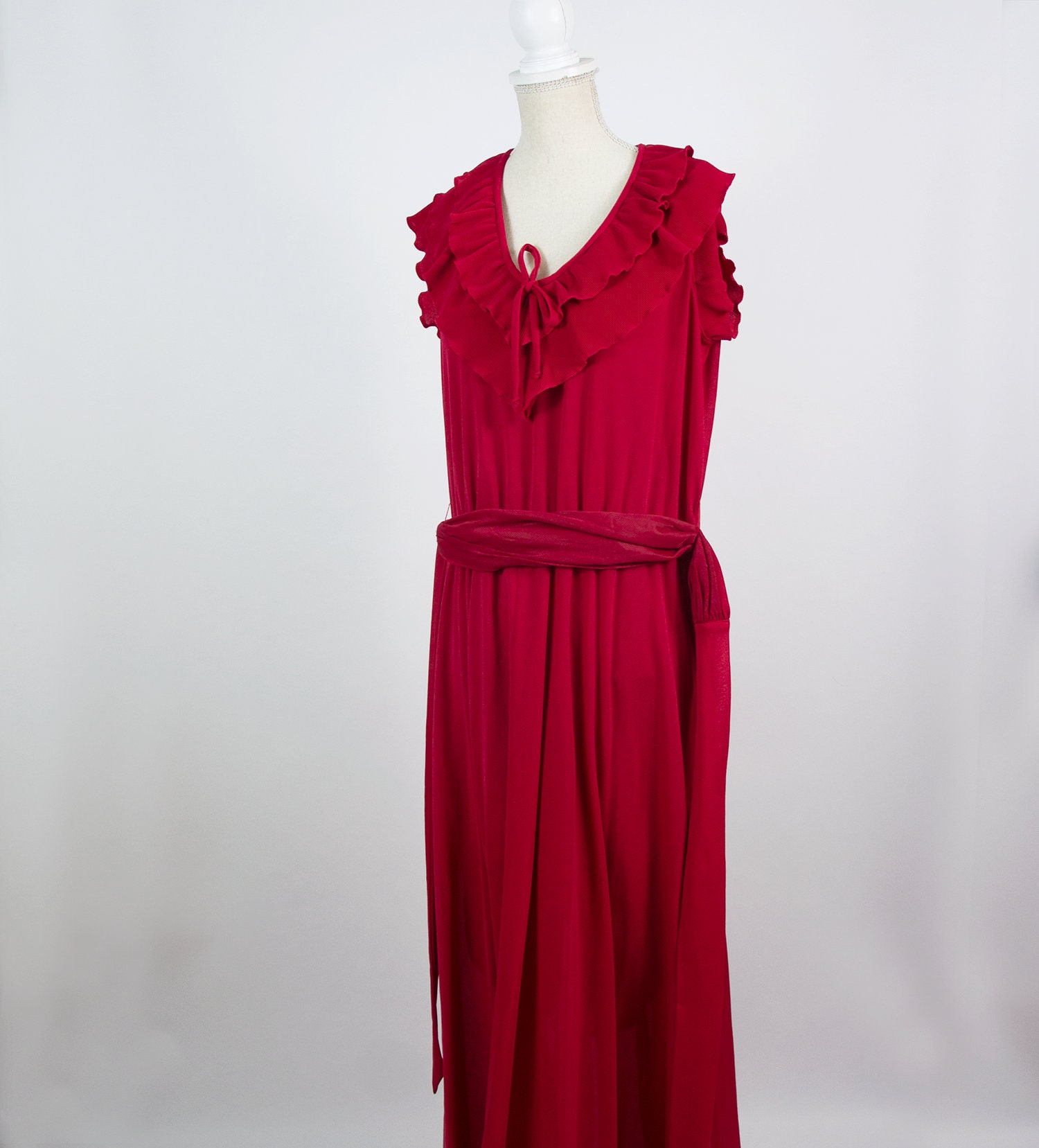 Vintage Ruffle Dress Long Red Dress Sleeveless Dress Red | Etsy