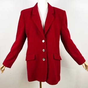 Vintage Red Blazer, Oversized Red Cashmere and Wool Women&#39;s suit jacket with mother of pearl buttons