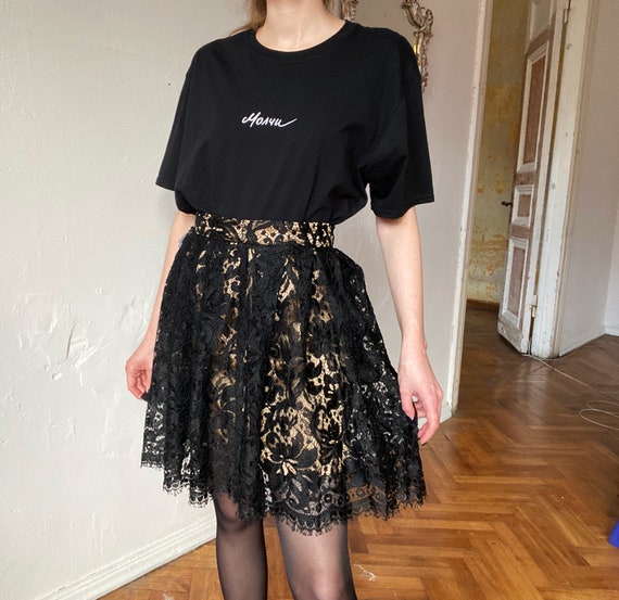 Black Lace Mini Skirt, High Waisted Skirt