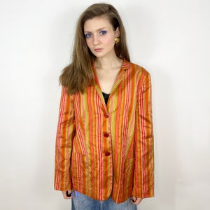 Vintage Silk Jacket, Striped Oversized Women&#39;s Silk Blazer
