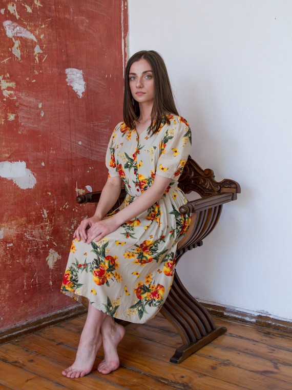 Vintage Floral Dress, Short Sleeve Summer Dress
