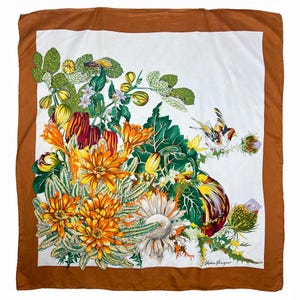 Vintage Salvatore FERRAGAMO silk scarf, Floral Silk square scarf