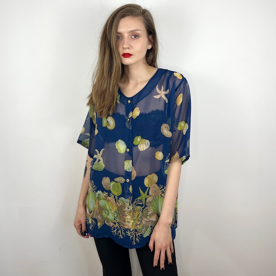 Sheer short sleeve blouse sale