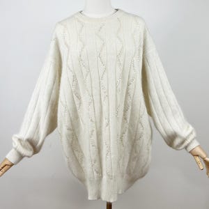 Vintage White Angora Sweater with Embroidery, Wool and Angora blend Sweater