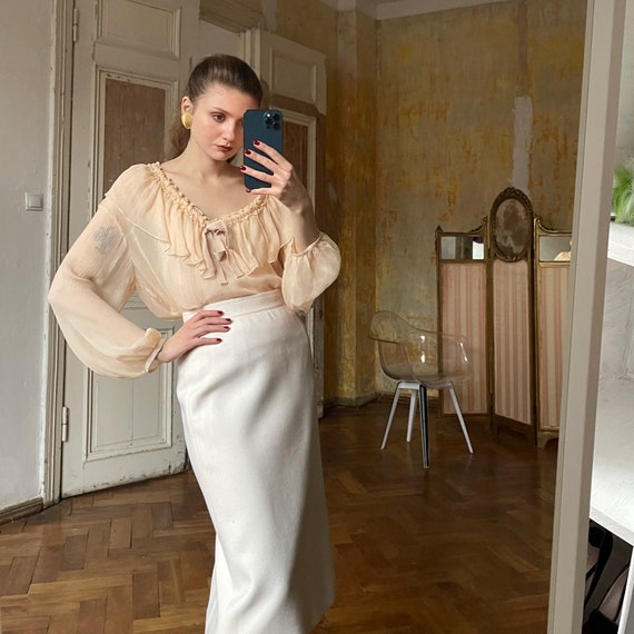 Sheer Silk CHLOE blouse, Cream White silk blouse w