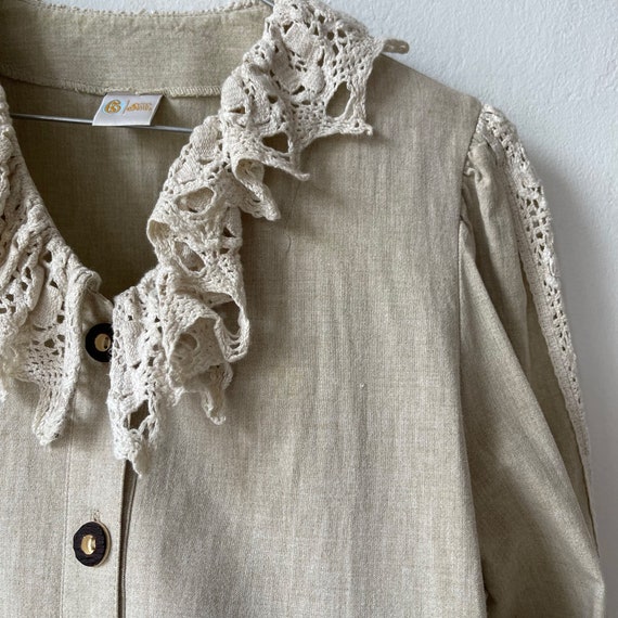 Vintage Grey Ruffle Blouse, Cotton Peasant Blouse - image 7