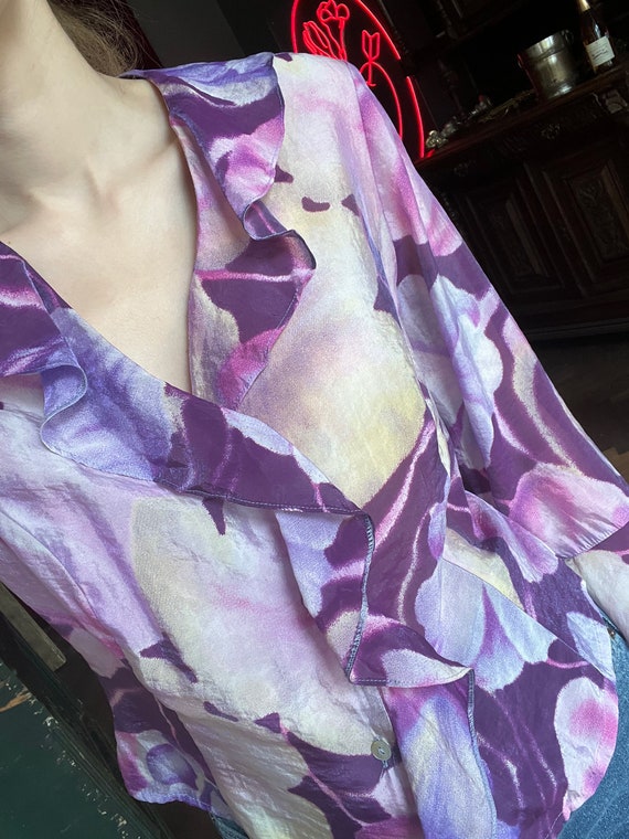 Vintage Button Up Chiffon blouse with ruffles and… - image 6