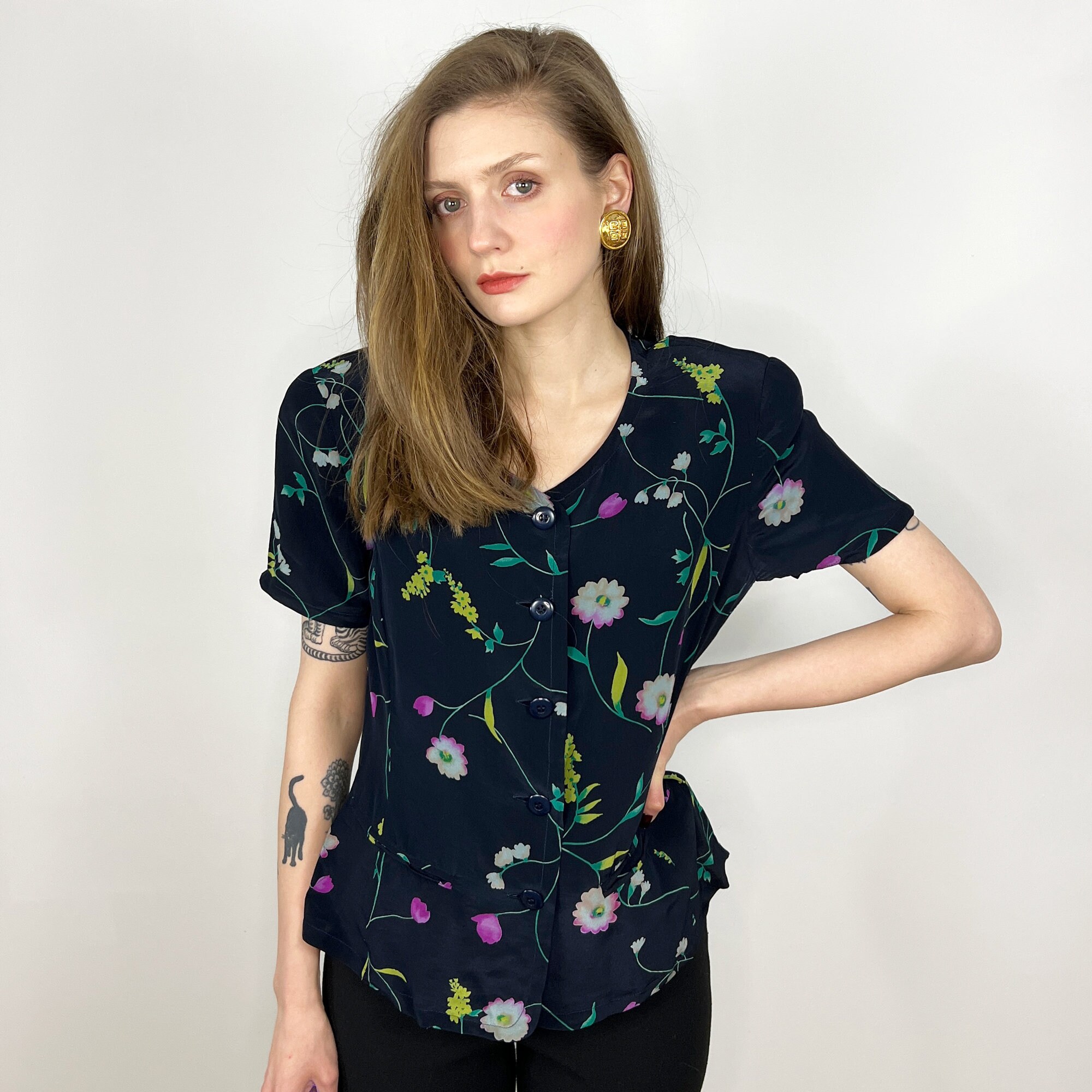 新品 MARELLA マレーラ コットンシルクブラウス 半袖 マルチドット 44