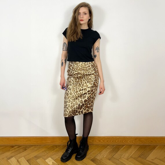 100% Silk Animal Print skirt, Italian Leopard pri… - image 1