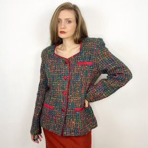Vintage Tweed Wool Jacket, Tailored Multicolored Boucle blazer