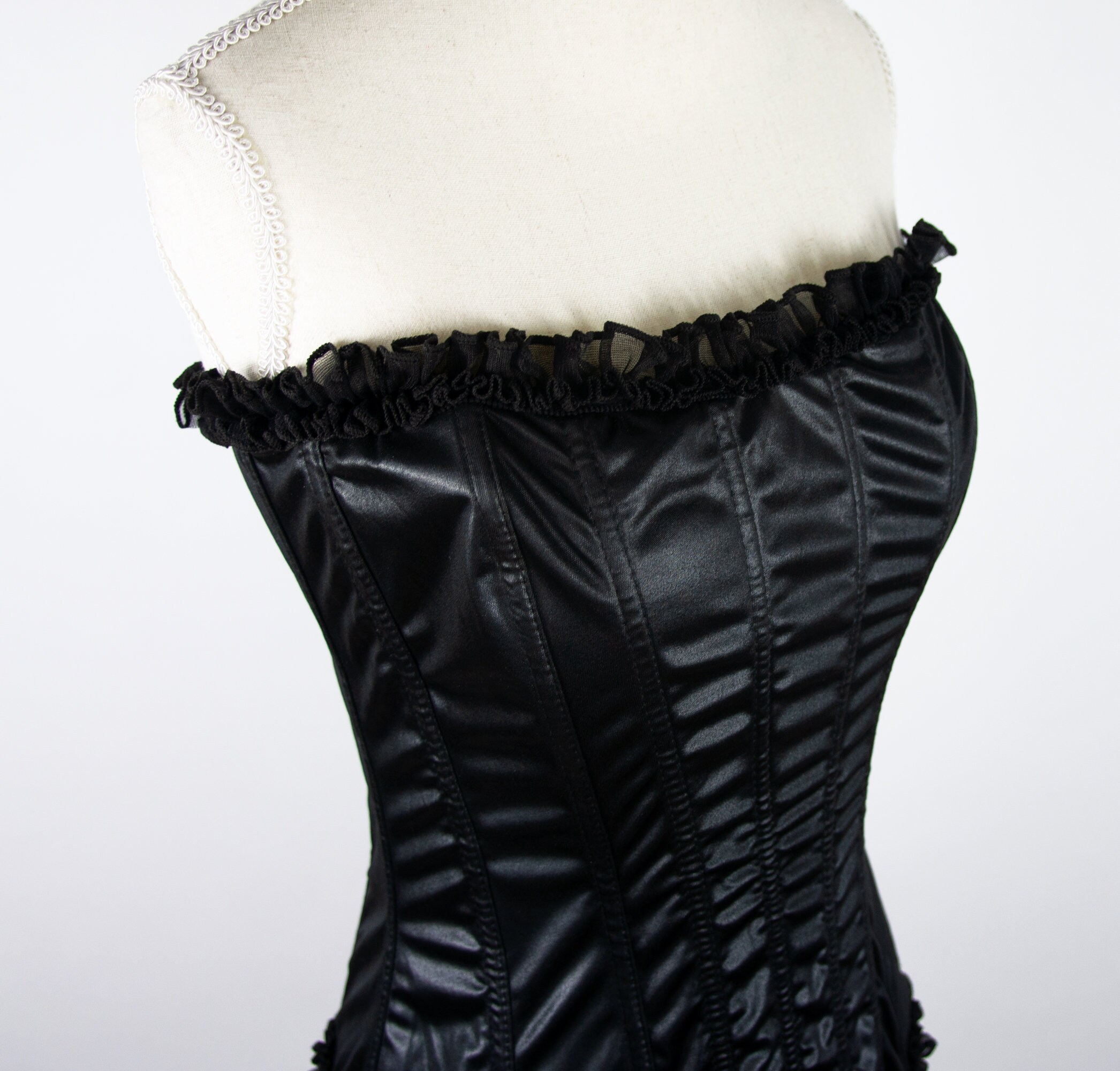 Vintage Black Satin Bustier Corset Boned Overbust Corset Top Etsy Canada