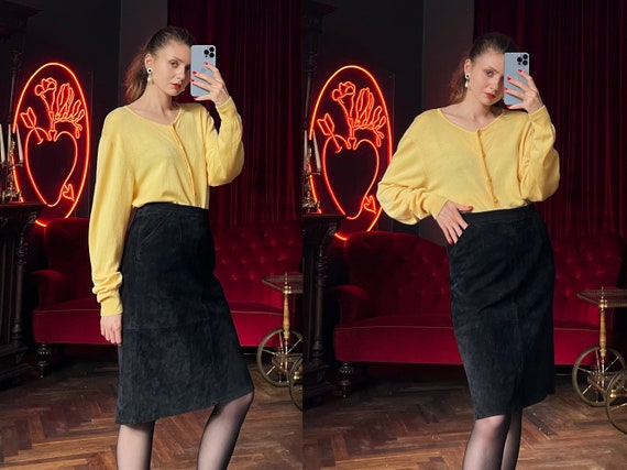 High waisted black suede skirt online