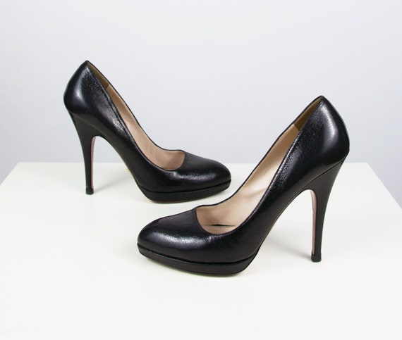 Prada Shoes Vintage Prada High Heels Black Leather Pumps Etsy