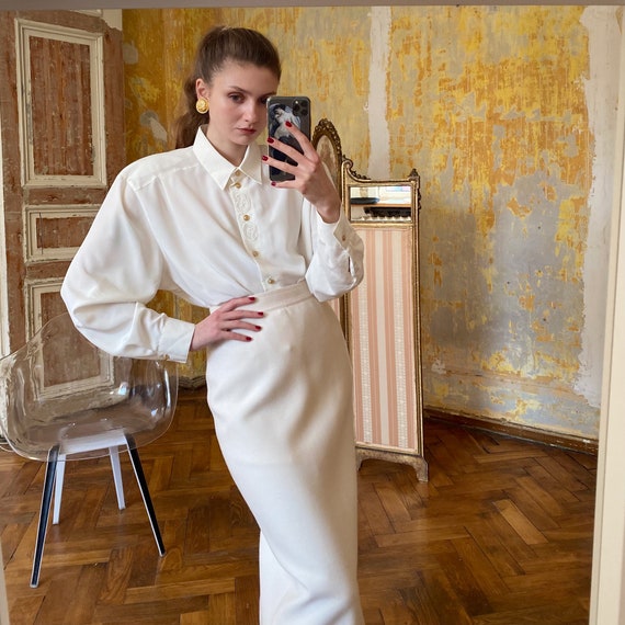 Vintage White Blouse with Embroidery, 70s blouse