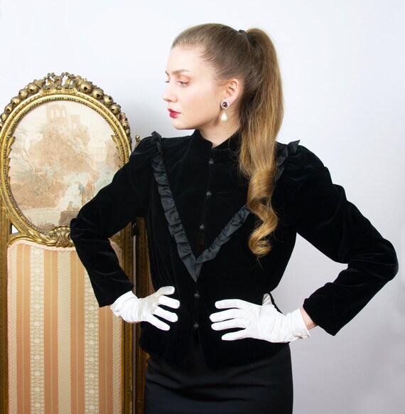Vintage Black Velvet Jacket, Victorian Style Jacke