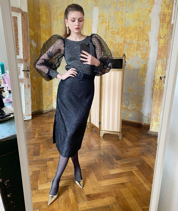 Vintage Sheer Puff Sleeve Top, Lurex Organza Sleev