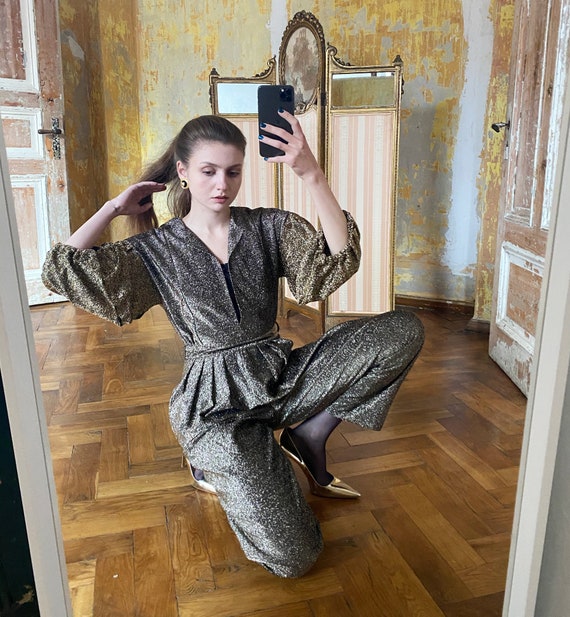 Vintage Gold Lurex Jumpsuit, Sparkly one piece sui
