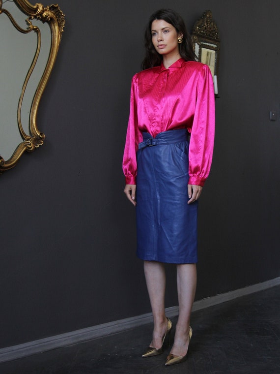 Vintage Satin Blouse, Pink Silky Long Sleeve Shirt