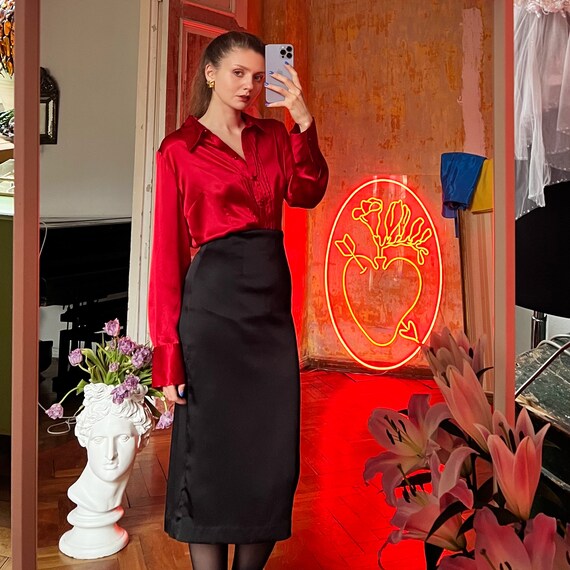 Vintage Red Silk Blouse Red Silk Satin 