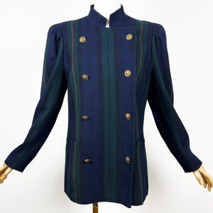 Vintage Striped Wool Jacket, Double Breasted Pure New Wool Blazer