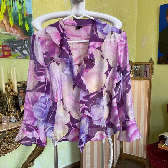 Vintage Button Up Chiffon blouse with ruffles and… - image 8
