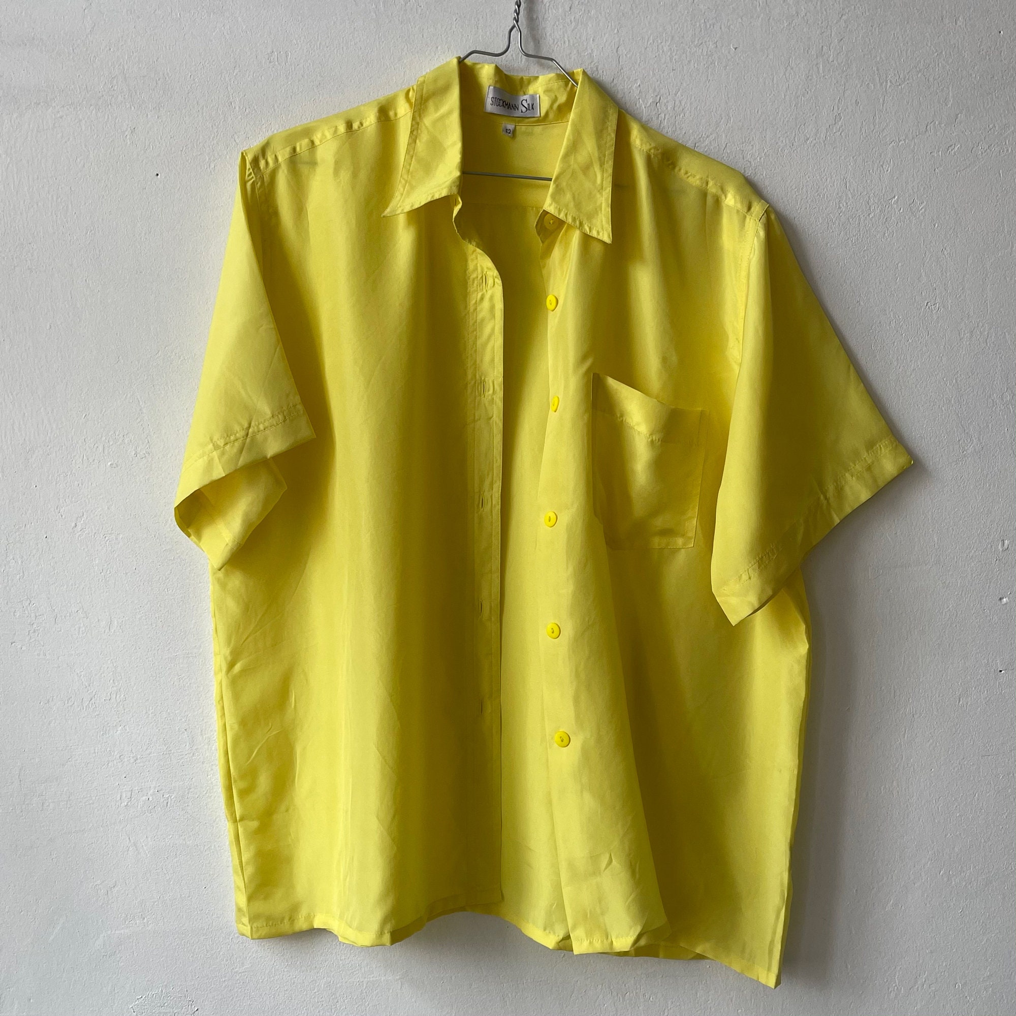 Vintage Short Sleeve Yellow Silk Blouse Yellow Silk Shirt Etsy